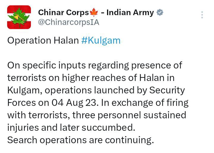 Search operation turns into an encounter, 3 soldiers killed in Kashmir